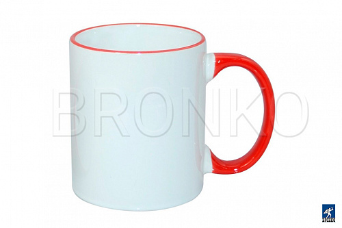 Кружка B11B-09 для термотрансфера 11oz, с красной ручкой и ободком